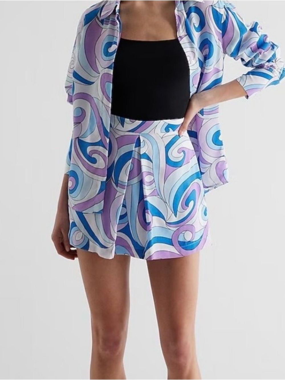 Express Button-Down Shirt in Lavender, Blue & White Swirl